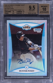 2008 Bowman Chrome Baseball Draft Prospects Autographs Refractor #BDPP128 Buster Posey Signed Rookie Card - BGS GEM MINT 9.5, BGS 10